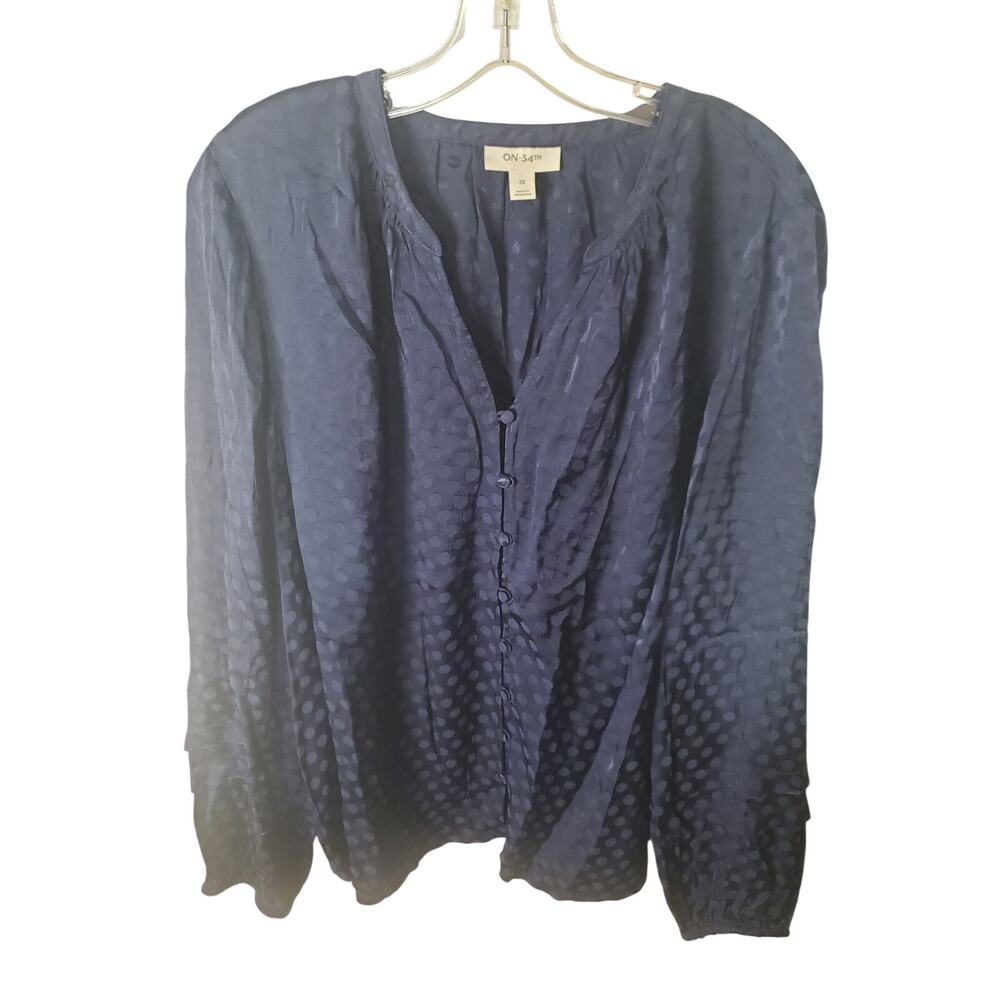 On 34th Navy Blue Dotted Blouse, 2X